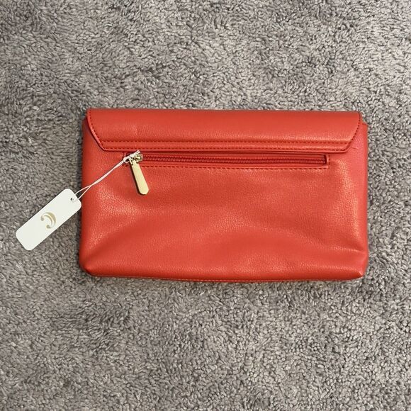 NWT Charming Charlie Red Orange Medium Clutch Bag Gold O Ring - Picture 2 of 4